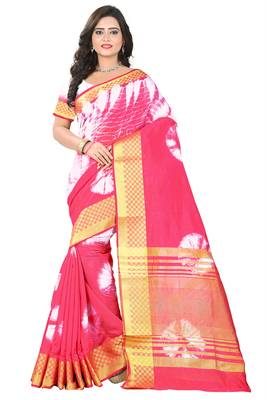 Pink Printed Cotton Silk Saree With Blouse 1