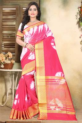 Pink Printed Cotton Silk Saree With Blouse 2