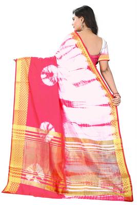 Pink Printed Cotton Silk Saree With Blouse 3