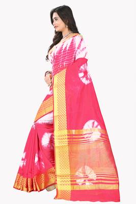 Pink Printed Cotton Silk Saree With Blouse 4