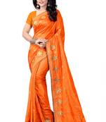 Orange Embroidered Pure Silk Blend Saree With Blouse