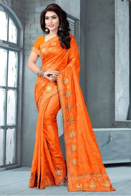 Orange Embroidered Pure Silk Blend Saree With Blouse 2