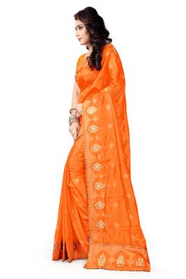 Orange Embroidered Pure Silk Blend Saree With Blouse 4