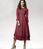 Red Embroidered Silk  And  Crepe  Kurti