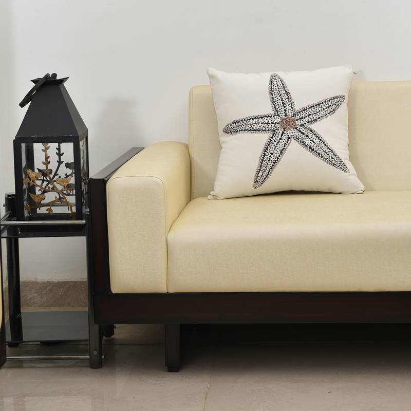 Aari Embroidered Cushion Cover ( Pack of - 5, 50 x 50 cm, White/Khaki )