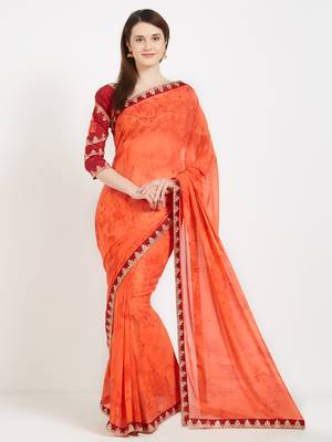 Orange color georgette saree with blouse 1