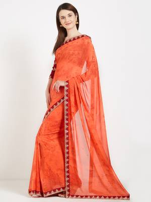 Orange color georgette saree with blouse 2