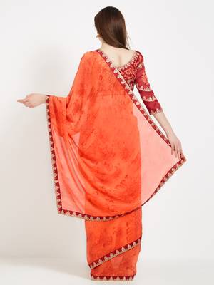Orange color georgette saree with blouse 4