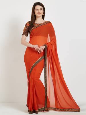 Orange color georgette saree with blouse 1