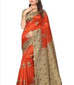 Orange printed art silk saree with blouse