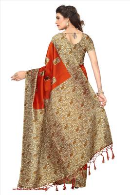 Orange printed art silk saree with blouse 4