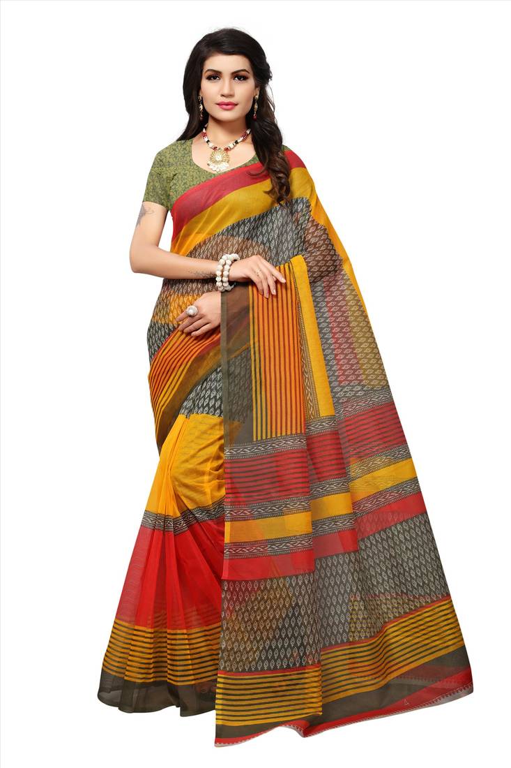 Multicolor printed super net saree with blouse