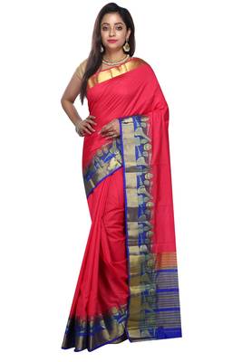 Pink woven art silk saree with blouse 1