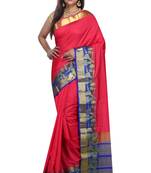 Pink woven art silk saree with blouse