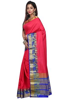 Pink woven art silk saree with blouse 2