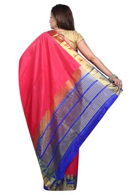 Pink woven art silk saree with blouse 3