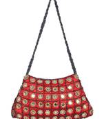 Maroon Beaded With Mirror Work Casual Poly Satin Shoulder Bags Women Hand Bag