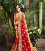 Pink embroidered silk blend saree with blouse