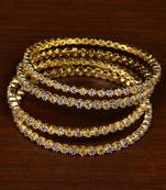 Gold Plated Cubic Zirconia Stone Embellished American Diamond Designer Bangles for Women