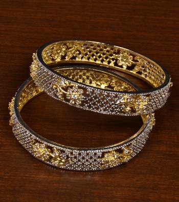 Gold Plated Cubic Zirconia Stone Embellished American Diamond Designer Bangles for Women 1