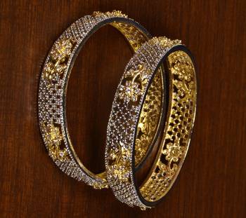 Gold Plated Cubic Zirconia Stone Embellished American Diamond Designer Bangles for Women 2