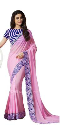 Multicolor embroidered georgette saree with blouse 1