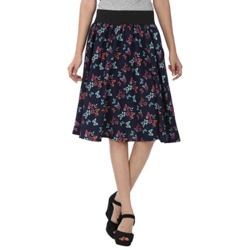 Womens Navy Blue Printed Polyester Skirt The Shopping Fever 2584932