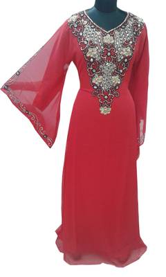 Red Zari Stone Work Georgette Islamic Style Gown Beads Embedded PartyWear farasha 1