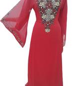 Red Zari Stone Work Georgette Islamic Style Gown Beads Embedded PartyWear farasha