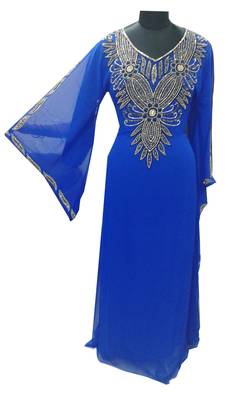 Blue Zari Stone Work Georgette Islamic Style Gown Beads Embedded PartyWear farasha 1