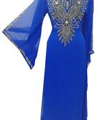 Blue Zari Stone Work Georgette Islamic Style Gown Beads Embedded PartyWear farasha