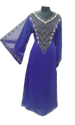 Blue Zari Stone Work Georgette Islamic Style Gown Beads Embedded PartyWear farasha 1