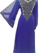 Blue Zari Stone Work Georgette Islamic Style Gown Beads Embedded PartyWear farasha