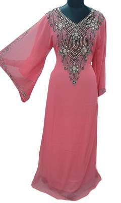 Pink Zari Stone Work Georgette Islamic Style Gown Beads Embedded PartyWear farasha 1