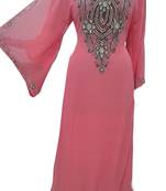 Pink Zari Stone Work Georgette Islamic Style Gown Beads Embedded PartyWear farasha