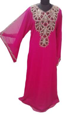 Pink Zari Stone Work Georgette Islamic Style Gown Beads Embedded PartyWear farasha 1