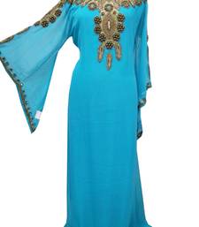 Turqoise Zari Stone Work Georgette Islamic Style Gown Beads Embedded PartyWear farasha