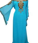 Turqoise Zari Stone Work Georgette Islamic Style Gown Beads Embedded PartyWear farasha