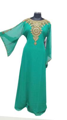 Teal Zari Stone Work Georgette Islamic Style Gown Beads Embedded PartyWear farasha 1