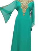 Teal Zari Stone Work Georgette Islamic Style Gown Beads Embedded PartyWear farasha