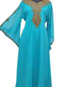 Turqoise Zari Stone Work Georgette Islamic Style Gown Beads Embedded PartyWear farasha