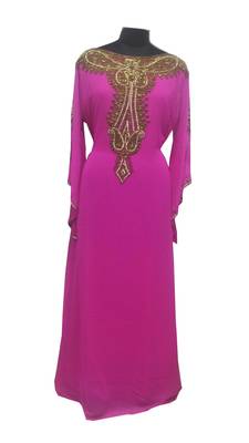 Pink Zari Stone Work Georgette Islamic Style Gown Beads Embedded PartyWear farasha 1