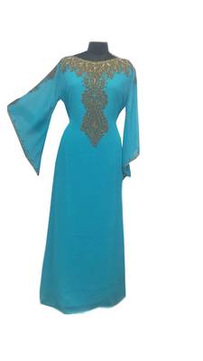 Blue Zari Stone Work Georgette Islamic Style Gown Beads Embedded PartyWear farasha 1