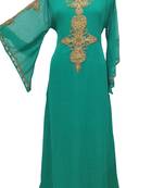 Teal Zari Stone Work Georgette Islamic Style Gown Beads Embedded PartyWear farasha