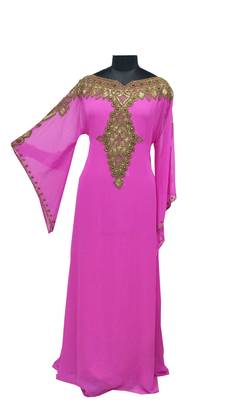 Pink Zari Stone Work Georgette Islamic Style Gown Beads Embedded PartyWear farasha 1