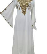White Zari Stone Work Georgette Islamic Style Gown Beads Embedded PartyWear farasha