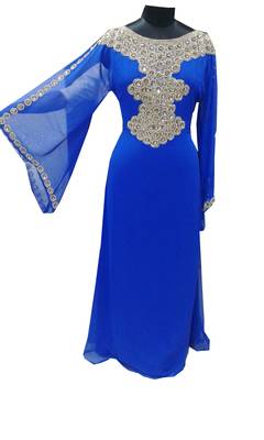 Blue Zari Stone Work Georgette Islamic Style Gown Beads Embedded PartyWear farasha 1