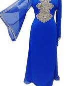 Blue Zari Stone Work Georgette Islamic Style Gown Beads Embedded PartyWear farasha
