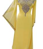 Yellow Zari Stone Work Georgette Islamic Style Gown Beads Embedded PartyWear farasha