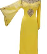 Yellow Zari Stone Work Georgette Islamic Style Gown Beads Embedded PartyWear farasha